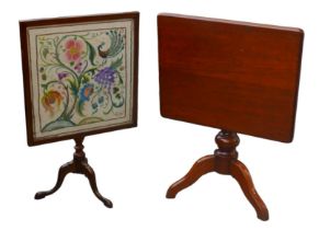 Two small mahogany tilt top occasional tables, one with plain square top, 62 by 50.5 by 58.5cm high,