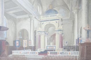 W. E. Lockett (British, 20th century): interior of Clerkenwell church oil on board, signed and dated