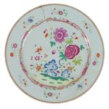An 18th century Chinese famille rose porcelain plate, a/f a large break runs through the plate and