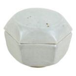 A Bernard Leach studio pottery hexagonal lidded pot for incense, decorated in white and celadon