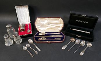 A collection of silver items, including a Georgian silver-gilt Christening set, with the name 'Jona'