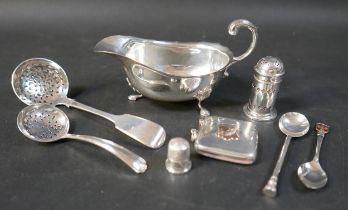 Eight Silver items including a sauceboat and vesta, approximately 8.7 troy oz