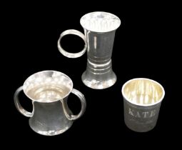 Three 19th century and later silver cup and measures, including a French small, silver cup,