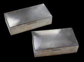 Two ERII silver cigarette boxes, both Mappin & Webb with engine turned decorated lids, cedar wood