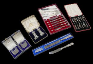 A collection of George VI and later silver, including a cased set of George VI cake forks, Lee &