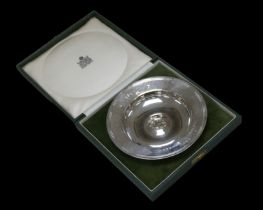 An ERII silver pin dish commemorating Arsenal V Brazil 1965, with fixture inscription, Garrard & Co.