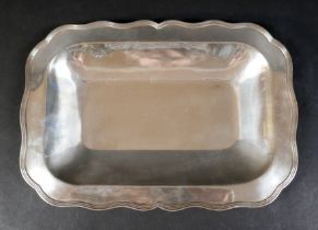 A foreign 0.925 silver tray, with reeded and scalloped rim, 32.5 by 22.5 by 2.7cm high, 13.7toz.