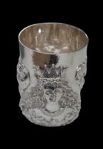 An ERII silver commemorative Golden Jubilee cup, with embossed design, inscribed 'To Commemorate the