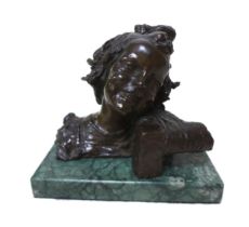 Giuseppe Renda (Italian, 1859-1939): 'Bust of a girl with a ribbon' (Bambina con nastro), a bronze