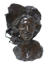 Giuseppe Renda (Italian, 1859-1939): 'Lady with Bonnet', a bronze sculpture, signed 'G Renda, Napoli