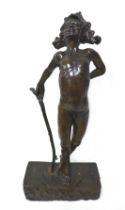 Giuseppe Renda (Italian, 1859-1939): 'Bacco with a stick', a bronze sculpture, signed 'G Renda' to