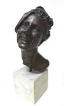 Giuseppe Renda (Italian, 1859-1939): 'Smile' (Sorriso), circa 1910, a bronze head and shoulder bust,