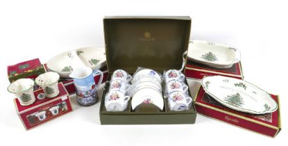 A collection of Spode 'Christmas Tree' pattern china, including a tray, a divided dish, an open