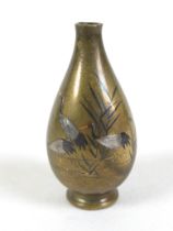 A small Meiji period Japanese bronze vase inlaid with silver(Shakudo) Nogawa workshop 9cm tall