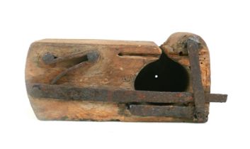 A 19th Century guillotine mouse trap with some replacement parts, 12cm in length.