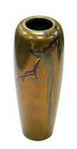 A Japanese bronze vase, Meiji period, decorated with a Onagadori cockerel perched upon a Cherry tree