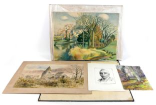 After John Arthur Malcolm Aldridge (British, 1905–1983): a lithograph of a river landscape