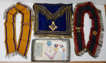 Ernest Livingston Ballymacash, Lisburn, Masons Regalia, including sash and apron-RBP 13, and LOL