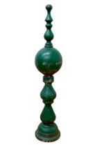 A Victorian cast iron roof finial, painted green, 10 by 48cm high.