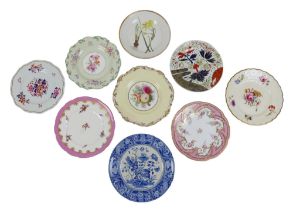 A collection of nine 19th Century cabinet and dessert plates, mostly English, largest 25cm.
