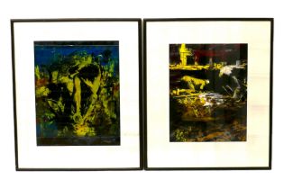 Robert Mason (British, b. 1946) a pair of mixed media paintings, each 40.8 by 32.8cm, framed and