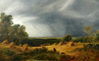 James Price (British, 19th century): 'Storm in a harvest time, near the the coast, Sussex' oil on
