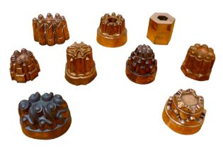 A collection of nine Benham & Froude Victorian copper jelly moulds. (1 box)