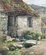 A. S. Boyd (British, 20th century): a study of ducks walking into a stone barn, signed, watercolour,