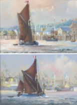 Colin Moore (British, b. 1949): a pair of paintings of Thames barges, oil on canvas, signed lower