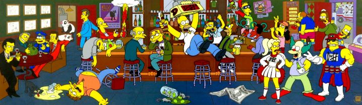 A The Simpsons special limited edition Sericel, 'Happy Hour', 25 by 84cm, mounted, glazed, and