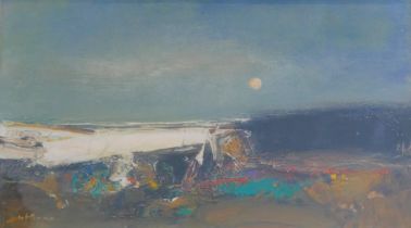 Nael Hanna (Iraqi/Scottish, b. 1959): 'Walk along the beach Auchmithie', oil on board, signed, 39 by