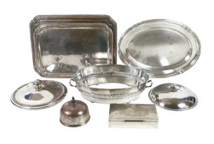 A quantity of silver plated items, including Sheffield plated lids, a rectangular cigar box, two