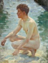 Manner of Henry Scott Tuke RA RWS (British, 1858-1929): nude study of a young man, circa 1915,