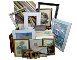 A collection of prints and picture frames of various sizes. (3 boxes, 6 pictures)