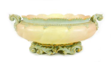 A Victorian Royal Worcester china large oval blush planter / jardiniere