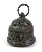 An Eastern bronze censer/box with a hinged lid 10cm tall