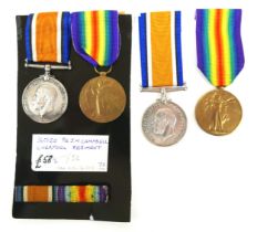 A collection of four WWl medals, pair to 360120 Pte J.M. CAMPBELL LIVERPOOL REG and pair to 27273