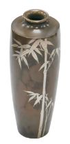 A Japanese bronze vase, Meiji period, signed possibly Hidekuni, decorated with silver inlaid