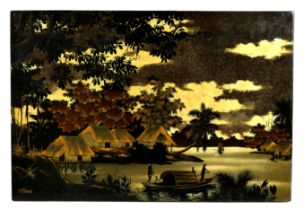 A mid 20th century Vietnamese lacquer painting on panel