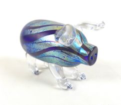 A rare Isle of Wight iridescent glass pig 12cm long