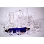 GLASSWARE, A MIXED GROUP INCLUDING DRINKING GLASSES, VASES, SUNDRY