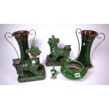 CERAMICS INCLUDING A PAIR OF GREEN GLAZED DOGS OF FOO (6)