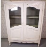 A CREAM PAINTED FRENCH SEMI-GLAZED TWO DOOR SIDE CABINET