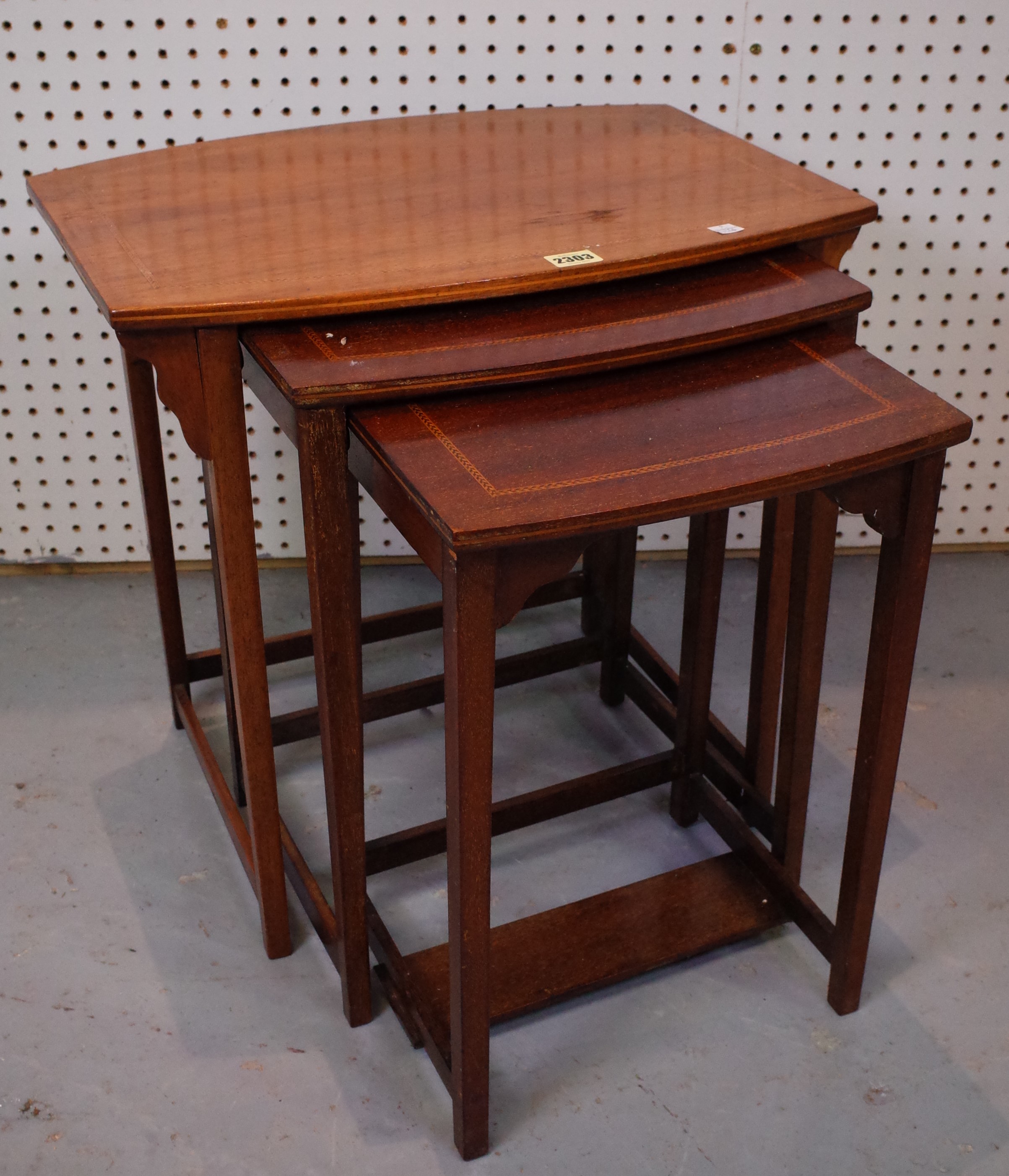 A NEST OF THREE INLAID MAHOGANY OCCASIONAL TABLES (3 - Image 2 of 2