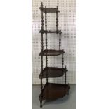 A VICTORIAN STYLE MAHOGANY FIVE TIER CORNER WHAT-NOT