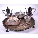 SILVER PLATED ITEMS, INCLUDING CANDELABRA, TRAY, CANDLESTICKS, BUTTER DISH AND SUNDRY