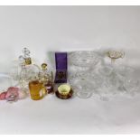 MOSTLY GLASSWARE; EARLY 20TH CENTURY AND LATER CUT GLASS DRINKING GLASSES, TAZZER, VASELINE...