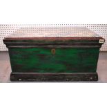 AN EARLY 20TH CENTURY GREEN PAINTED HARDWOOD TRUNK