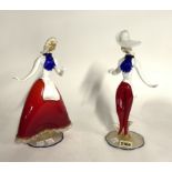 A PAIR OF MURANO COLOURED GLASS FIGURES OF DANCERS (2)