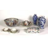 ASIAN CERAMICS INCLUDING A GROUP OF THREE BLUE AND WHITE VASES (QTY)